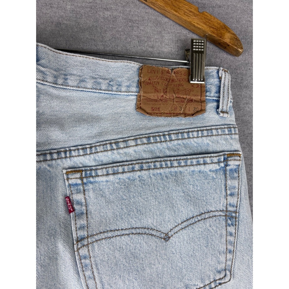 Levis 501 Mens Light Wash Straight Leg Button Fly Vintage Denim Jeans 34x28